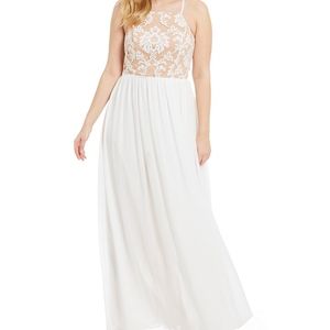 Sequin Pattern Bodice Chiffon Long Dress